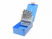 Set of left-handed metal drills 1.0-13 mm x 0.5 mm HSSCo5 with cylindrical shank, tin case