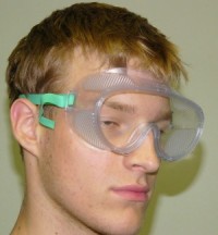 Clear safety goggles with rubber band