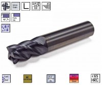 Carbide universal milling cutter 4fl. 45 ° TiAlN 65HRC , CERANIT